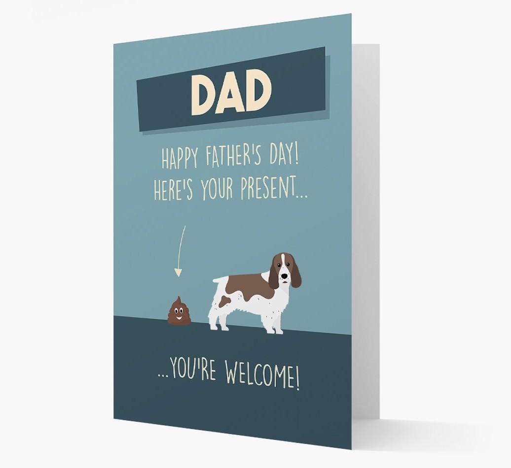 'Dad, here's your present...' Card for {breedFullName} Dad