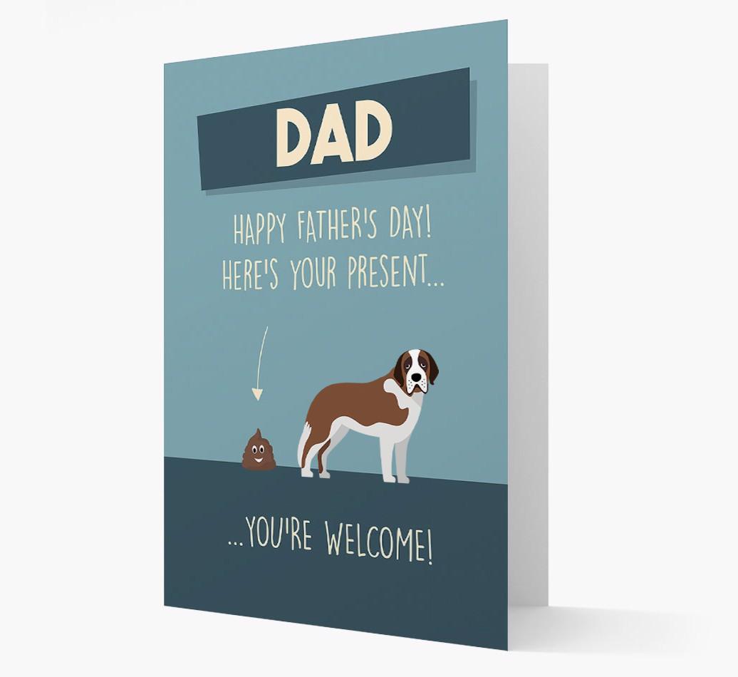'Dad, here's your present...' Card for {breedFullName} Dad