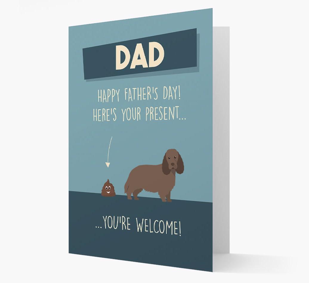 'Dad, here's your present...' Card for {breedFullName} Dad
