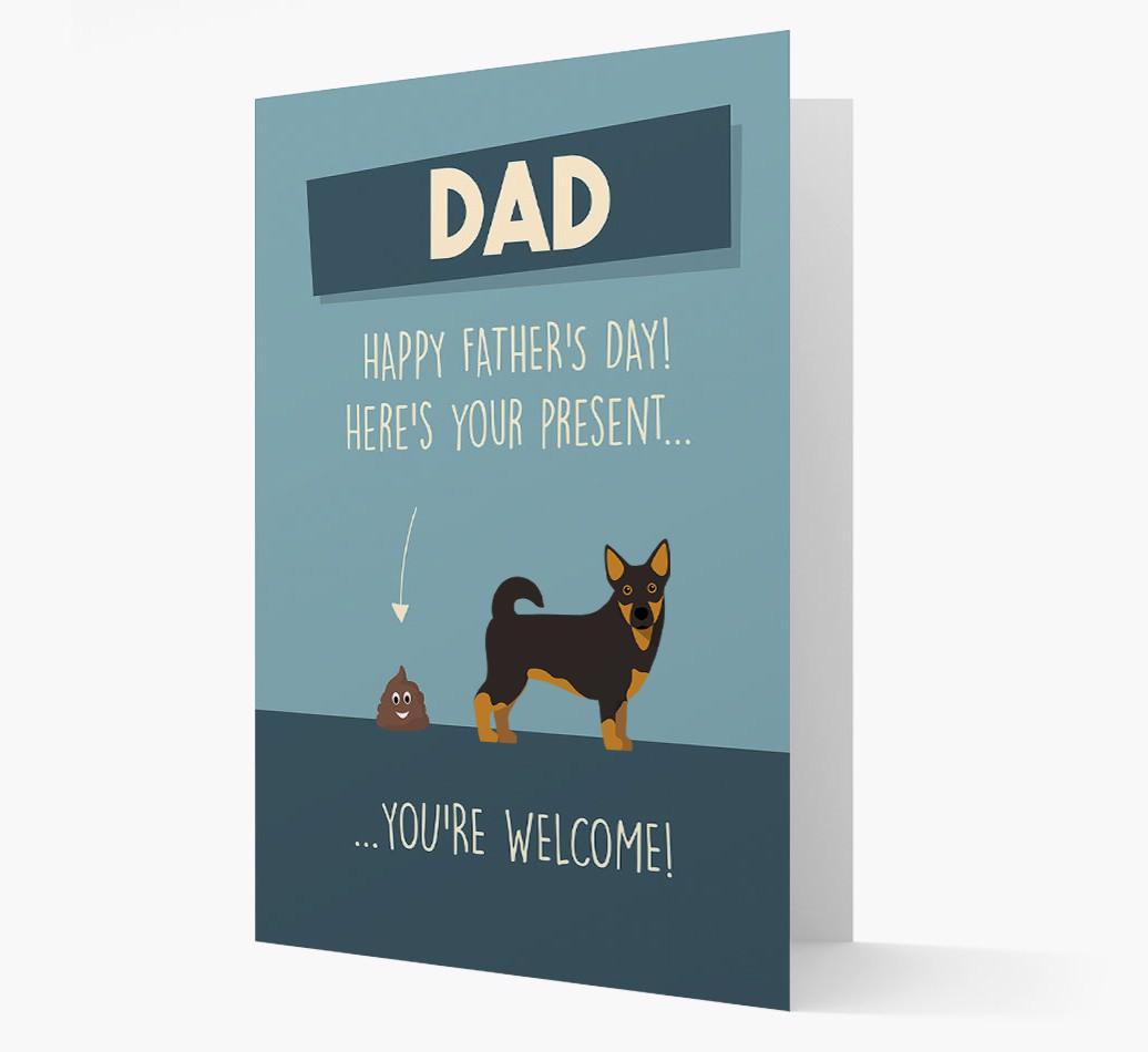 'Dad, here's your present...' Card for {breedFullName} Dad