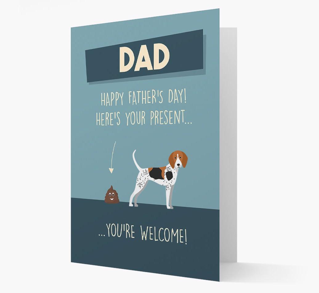 'Dad, here's your present...' Card for {breedFullName} Dad