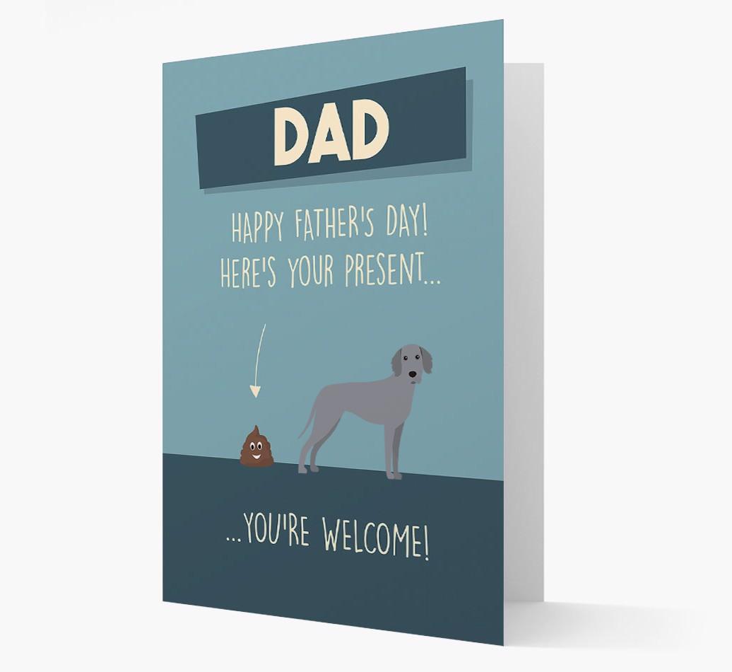 'Dad, here's your present...' Card for {breedFullName} Dad