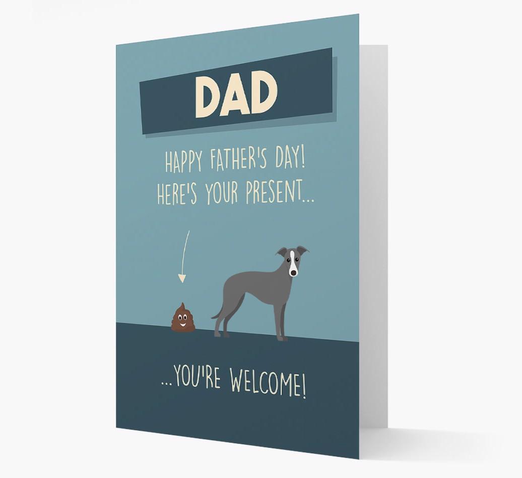 'Dad, here's your present...' Card for {breedFullName} Dad