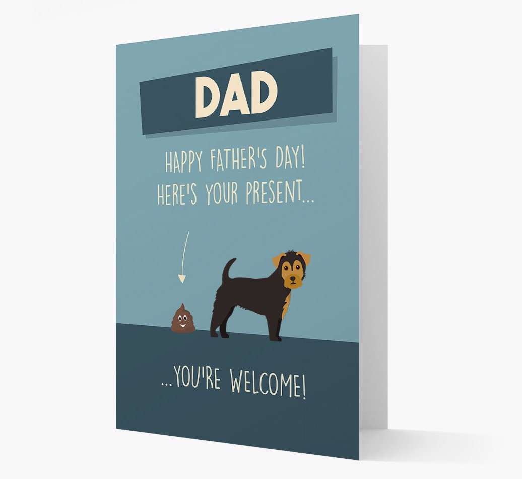 'Dad, here's your present...' Card for {breedFullName} Dad