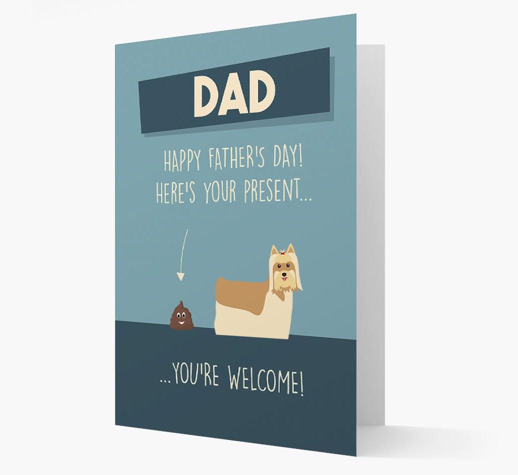 'Dad, here's your present...' Card for {breedFullName} Dad