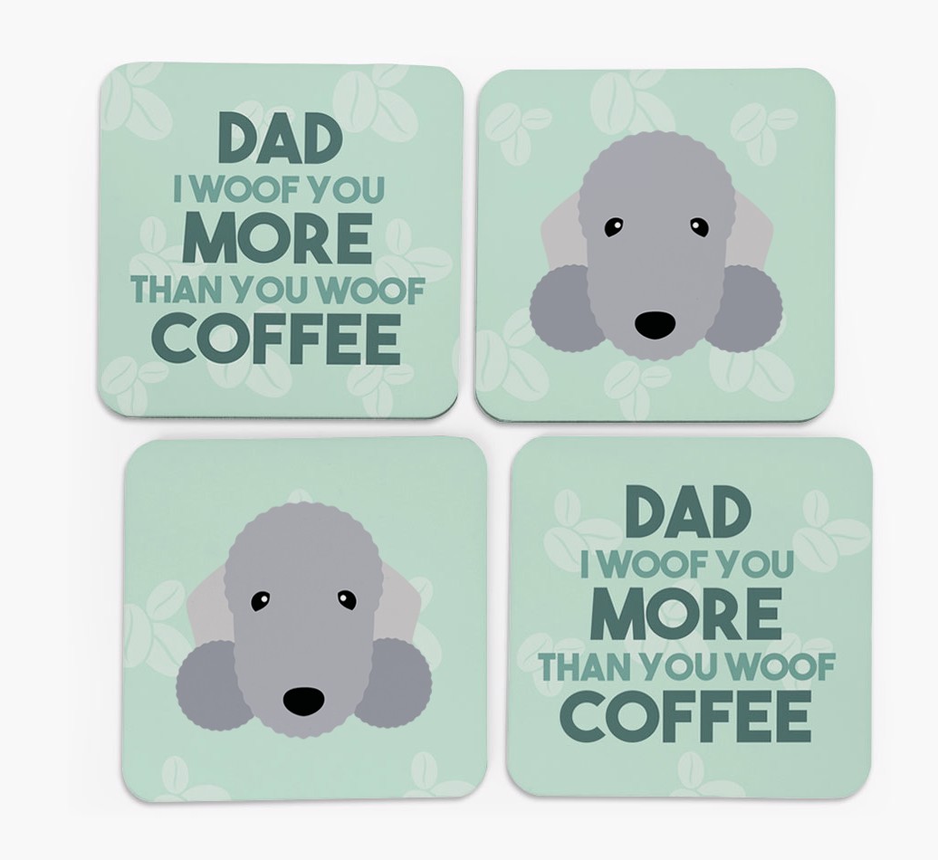 'Dad I woof you more than you woof coffee' Coasters with {breedFullName} Icon