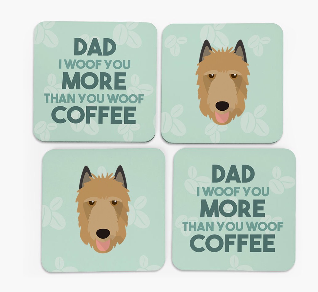 'Dad I woof you more than you woof coffee' Coasters with {breedFullName} Icon