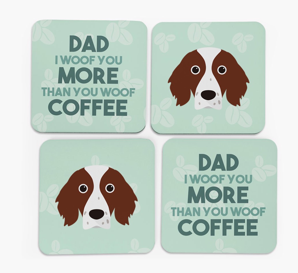 'Dad I woof you more than you woof coffee' Coasters with {breedFullName} Icon