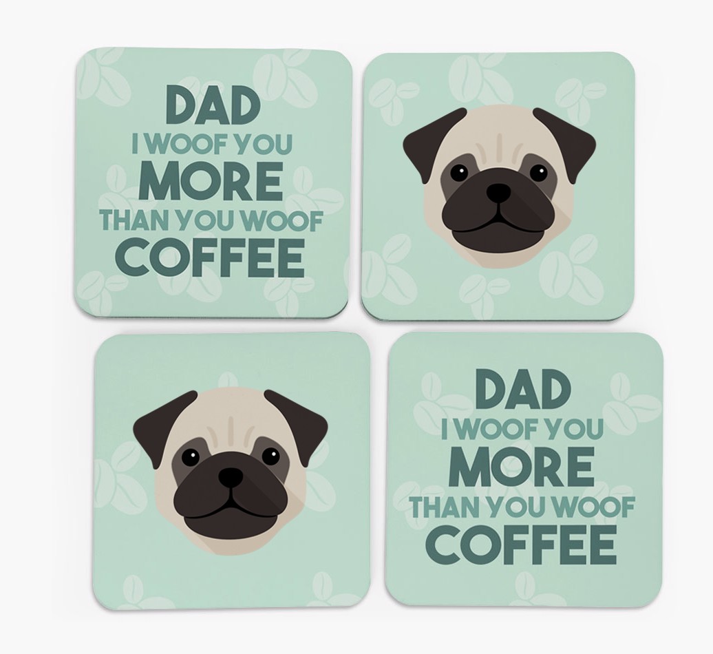 'Dad I woof you more than you woof coffee' Coasters with {breedFullName} Icon