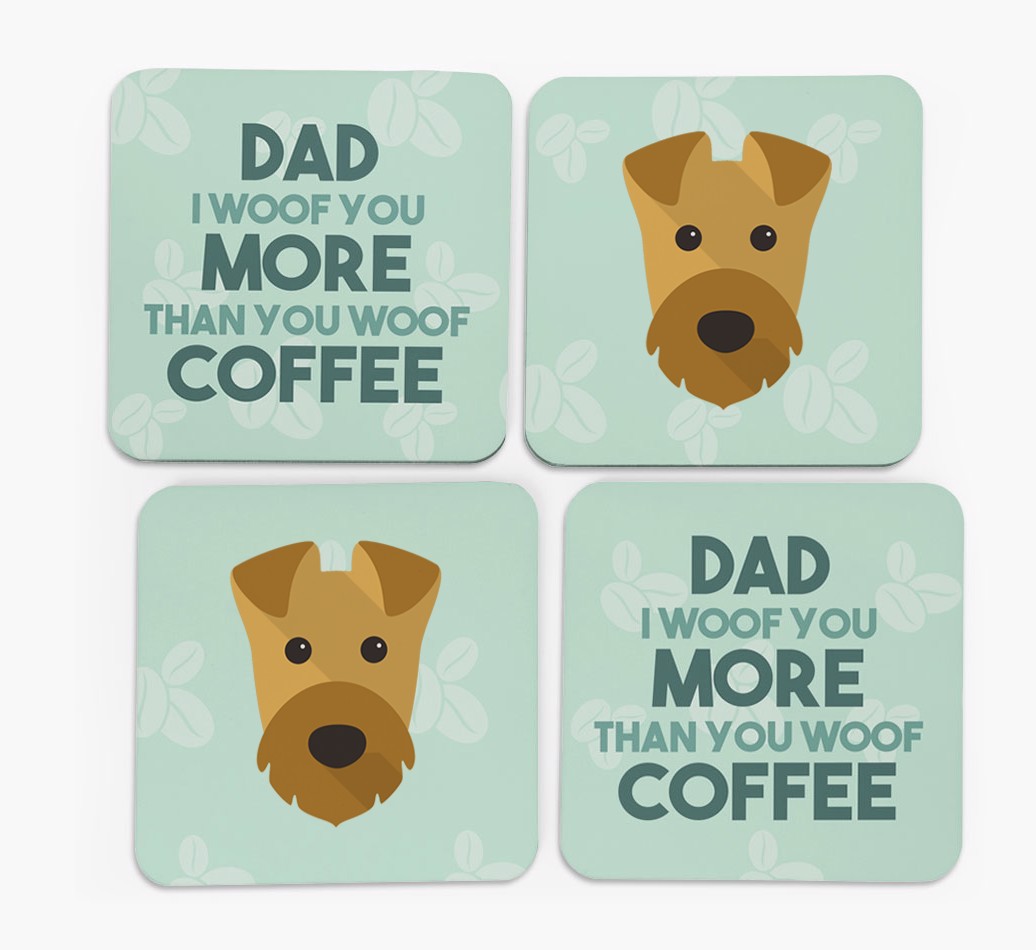 'Dad I woof you more than you woof coffee' Coasters with {breedFullName} Icon