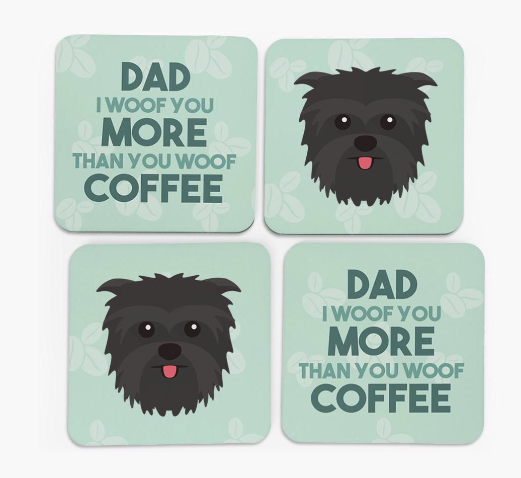 'Dad I woof you more than you woof coffee' Coasters with {breedFullName} Icon