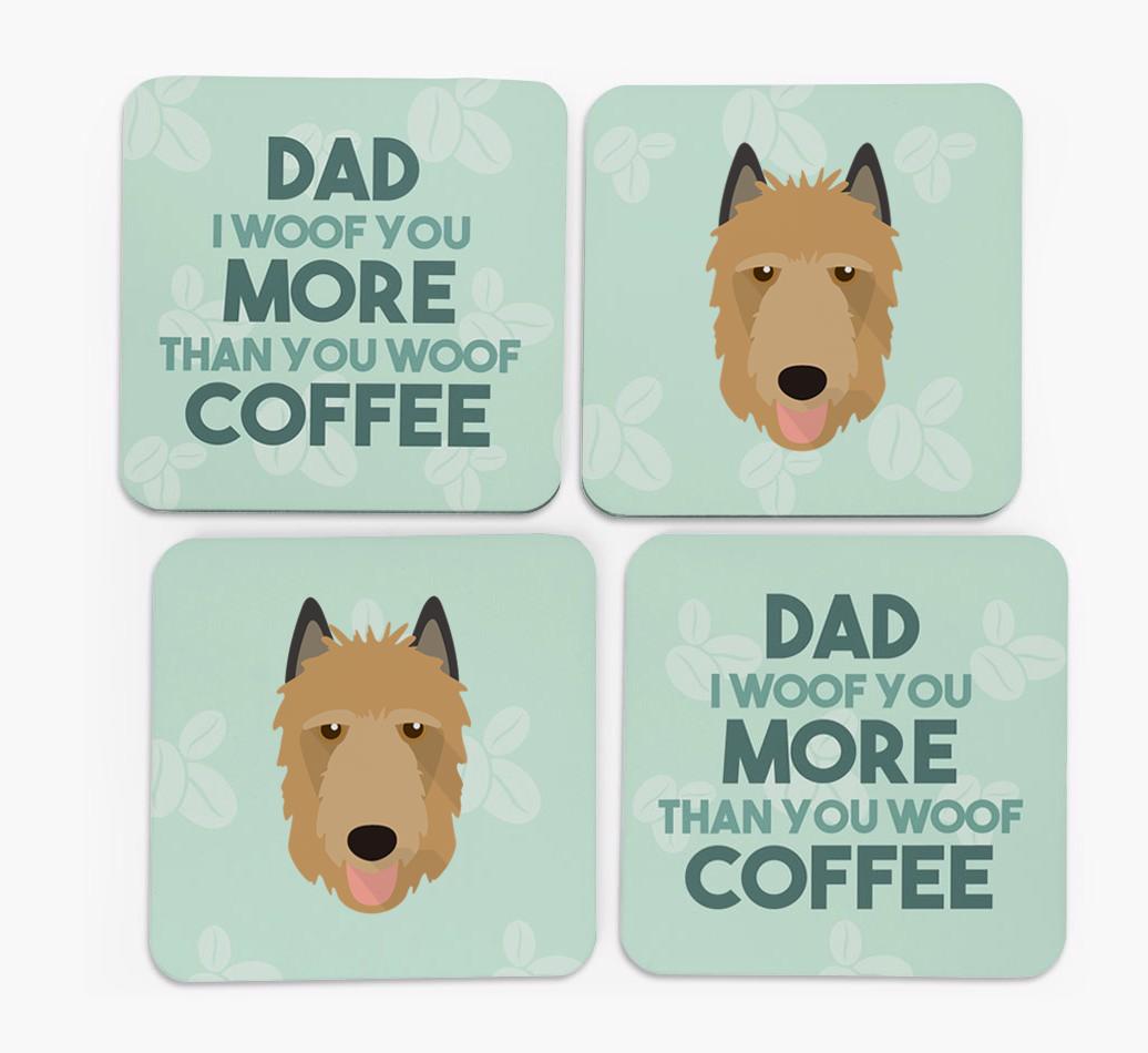 'Dad I woof you more than you woof coffee' Coasters with {breedFullName} Icon