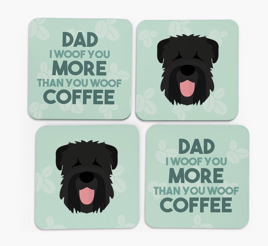 'Dad I woof you more than you woof coffee' Coasters with {breedFullName} Icon