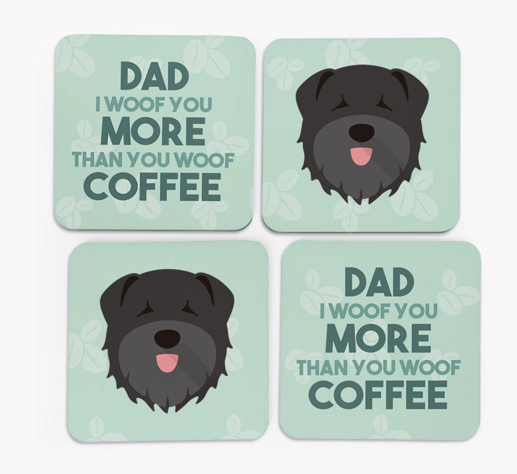 'Dad I woof you more than you woof coffee' Coasters with {breedFullName} Icon