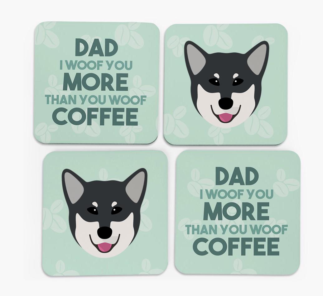 'Dad I woof you more than you woof coffee' Coasters with {breedFullName} Icon