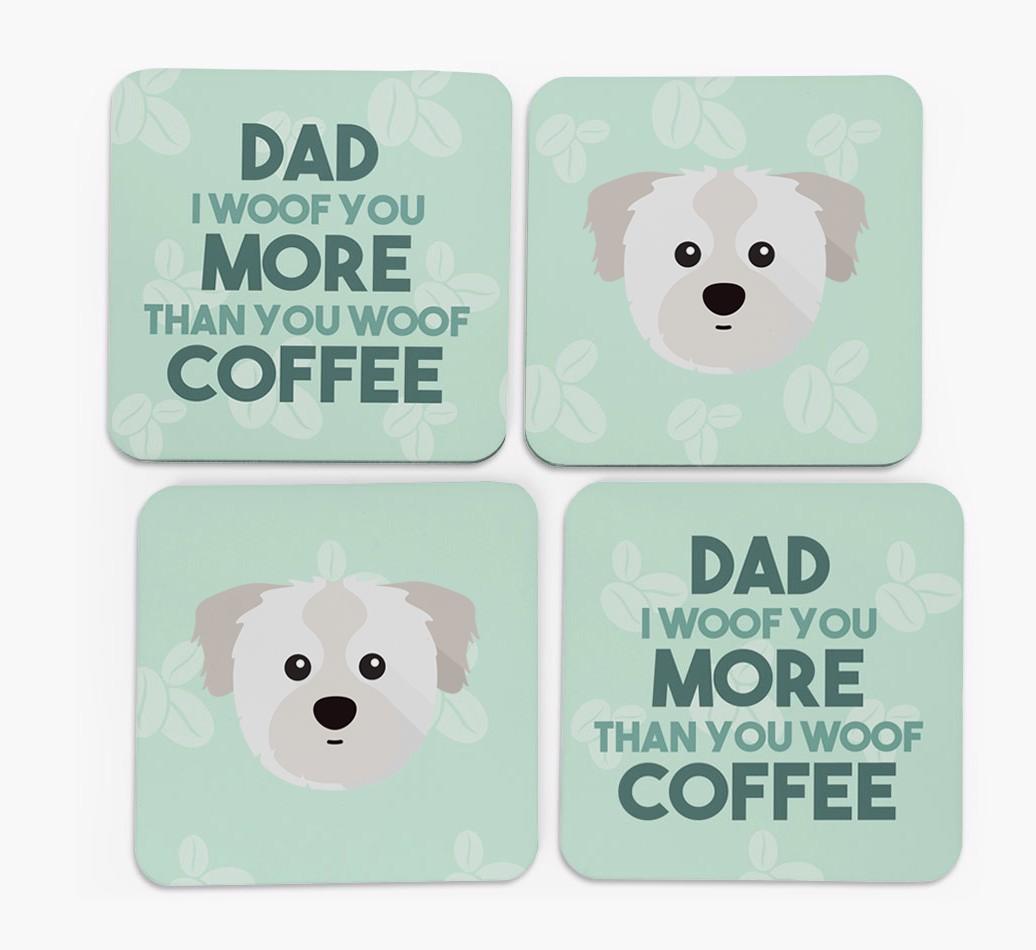 'Dad I woof you more than you woof coffee' Coasters with {breedFullName} Icon