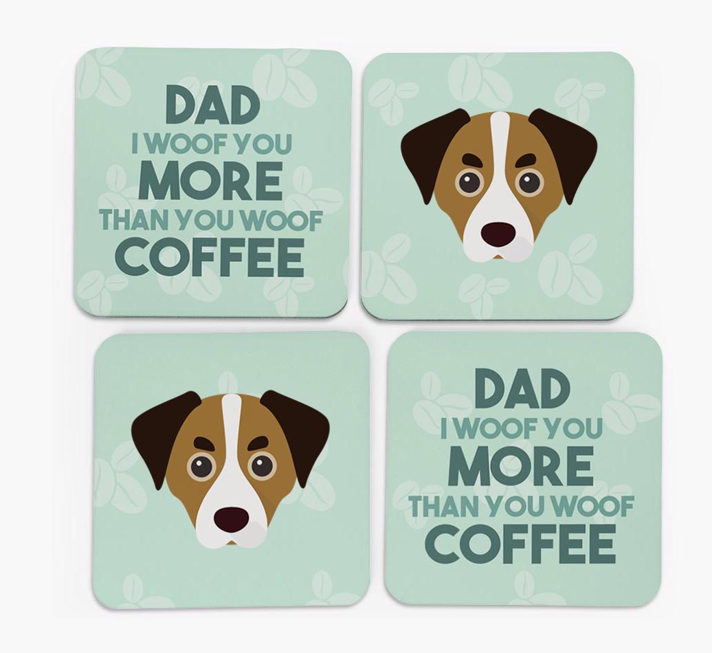 'Dad I woof you more than you woof coffee' Coasters with {breedFullName} Icon