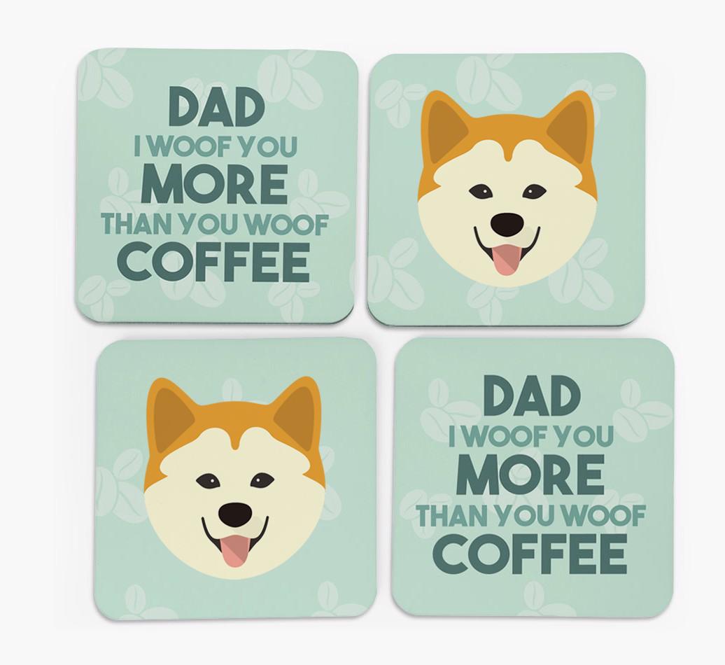 'Dad I woof you more than you woof coffee' Coasters with {breedFullName} Icon