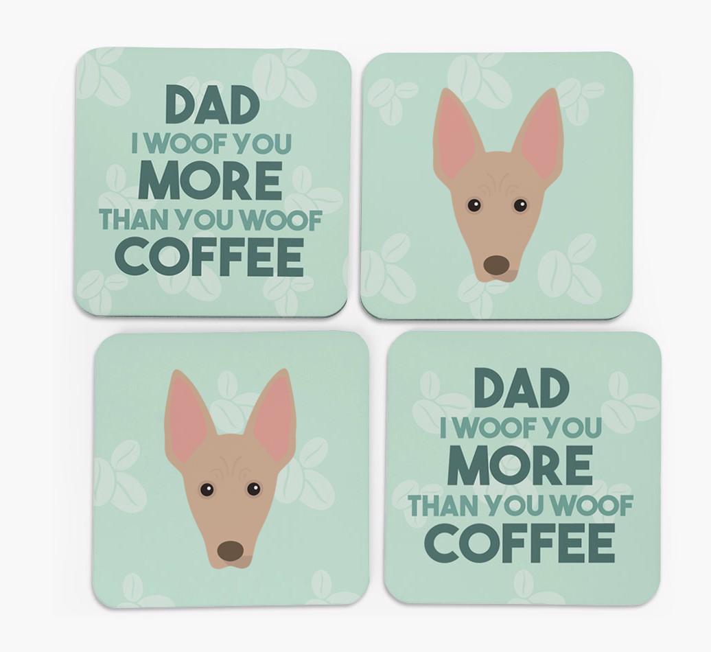 'Dad I woof you more than you woof coffee' Coasters with {breedFullName} Icon