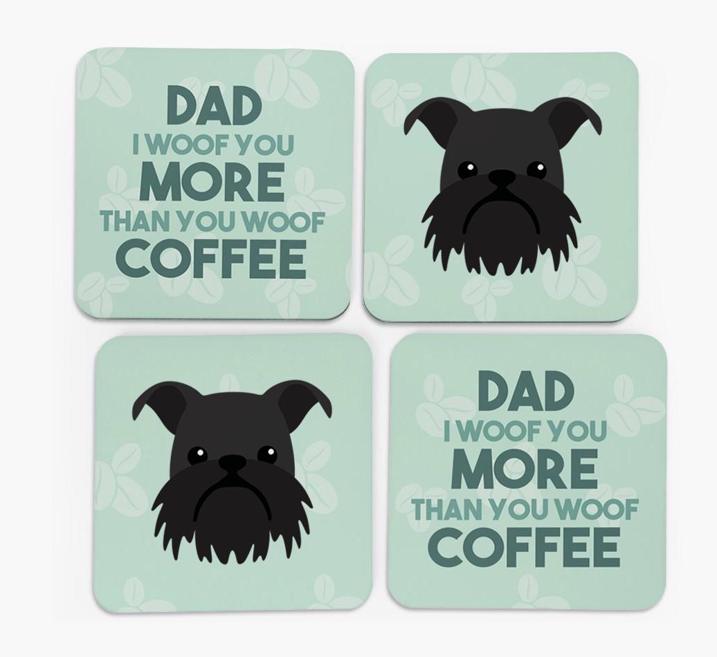 'Dad I woof you more than you woof coffee' Coasters with {breedFullName} Icon