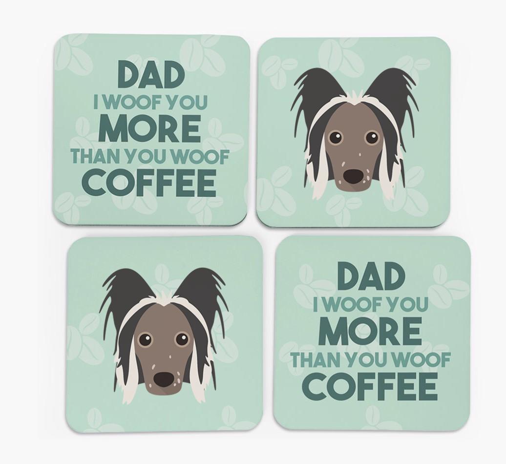 'Dad I woof you more than you woof coffee' Coasters with {breedFullName} Icon