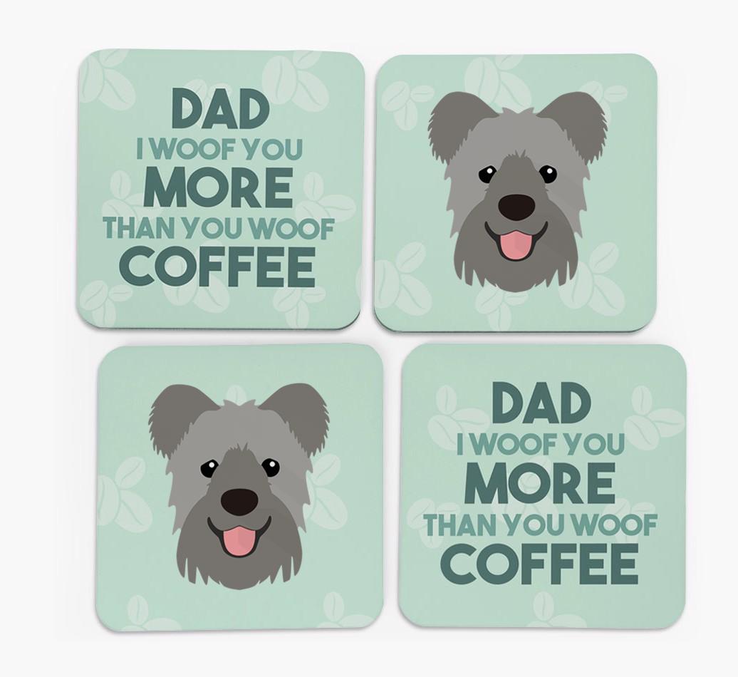 'Dad I woof you more than you woof coffee' Coasters with {breedFullName} Icon