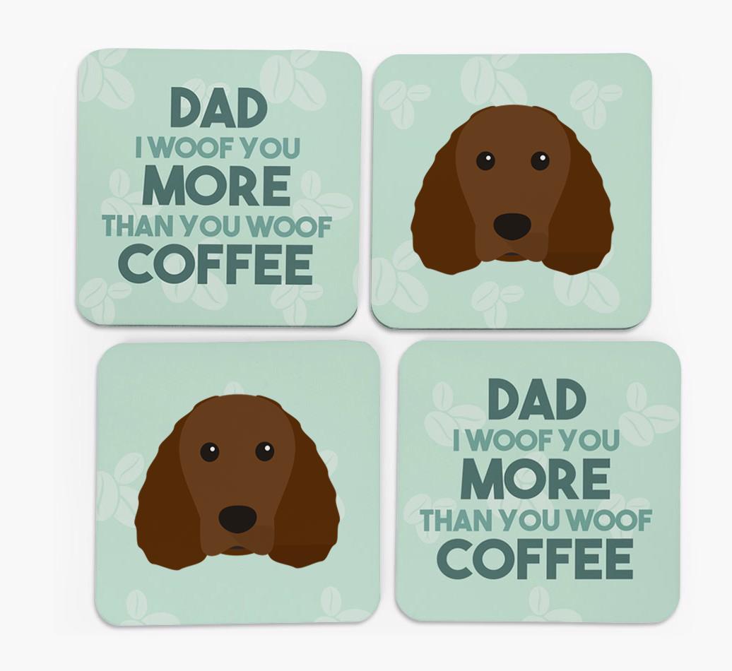 'Dad I woof you more than you woof coffee' Coasters with {breedFullName} Icon