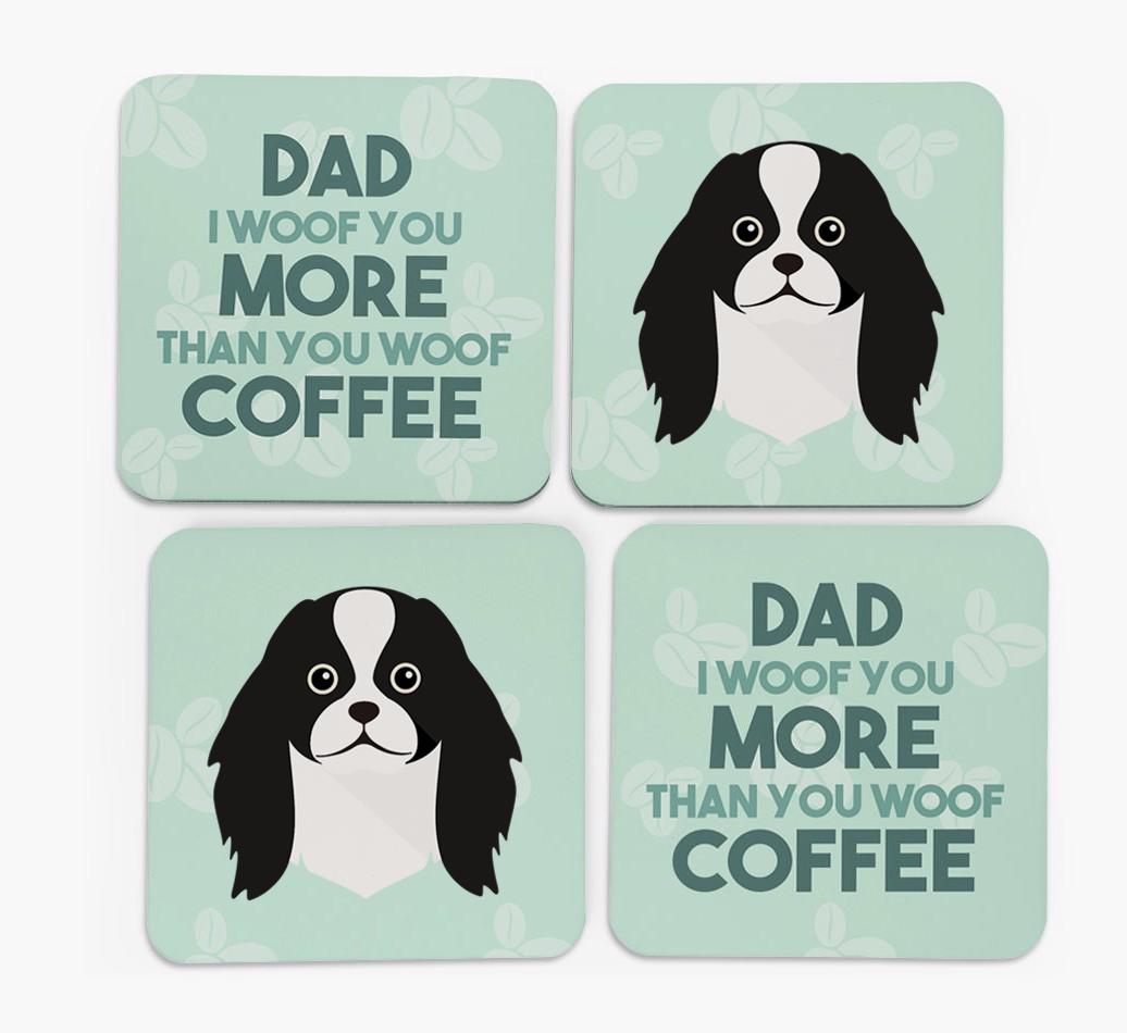'Dad I woof you more than you woof coffee' Coasters with {breedFullName} Icon