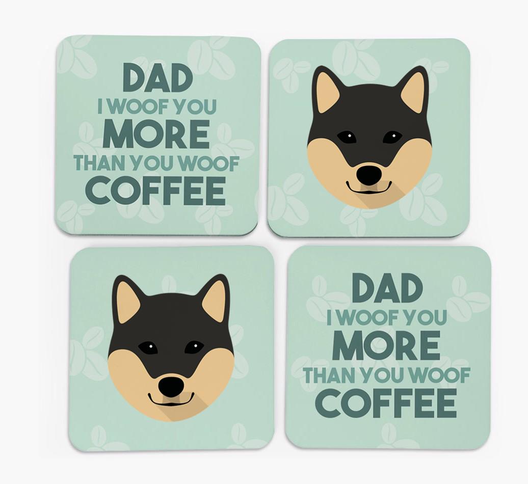 'Dad I woof you more than you woof coffee' Coasters with {breedFullName} Icon
