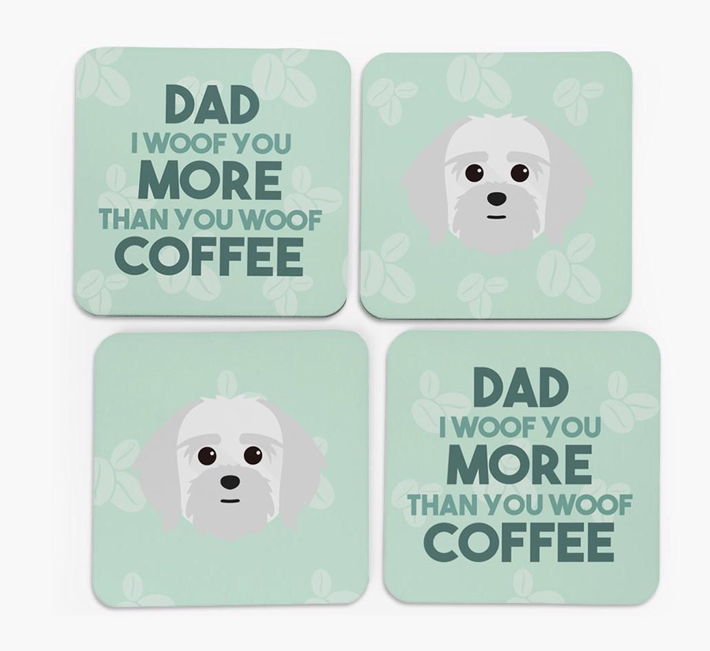 'Dad I woof you more than you woof coffee' Coasters with {breedFullName} Icon