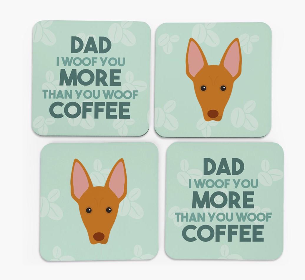 'Dad I woof you more than you woof coffee' Coasters with {breedFullName} Icon