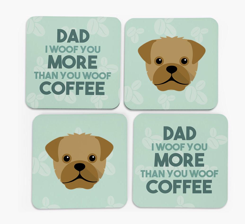 'Dad I woof you more than you woof coffee' Coasters with {breedFullName} Icon