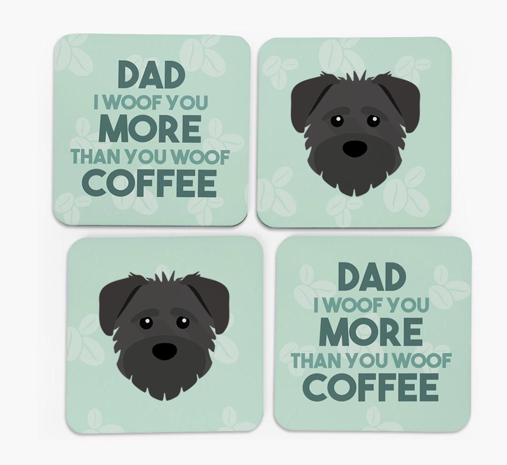 'Dad I woof you more than you woof coffee' Coasters with {breedFullName} Icon