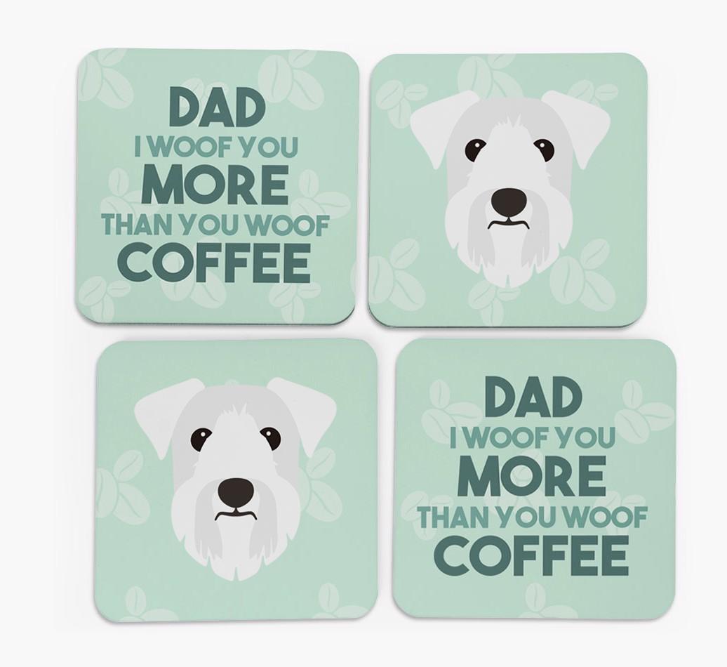'Dad I woof you more than you woof coffee' Coasters with {breedFullName} Icon