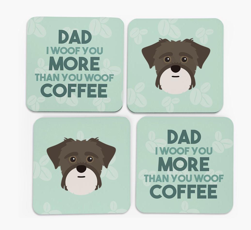 'Dad I woof you more than you woof coffee' Coasters with {breedFullName} Icon