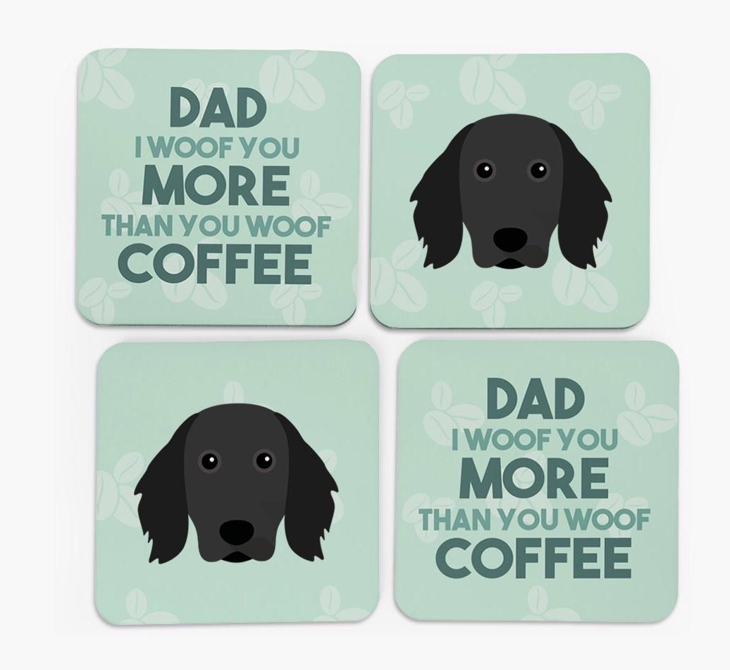 'Dad I woof you more than you woof coffee' Coasters with {breedFullName} Icon