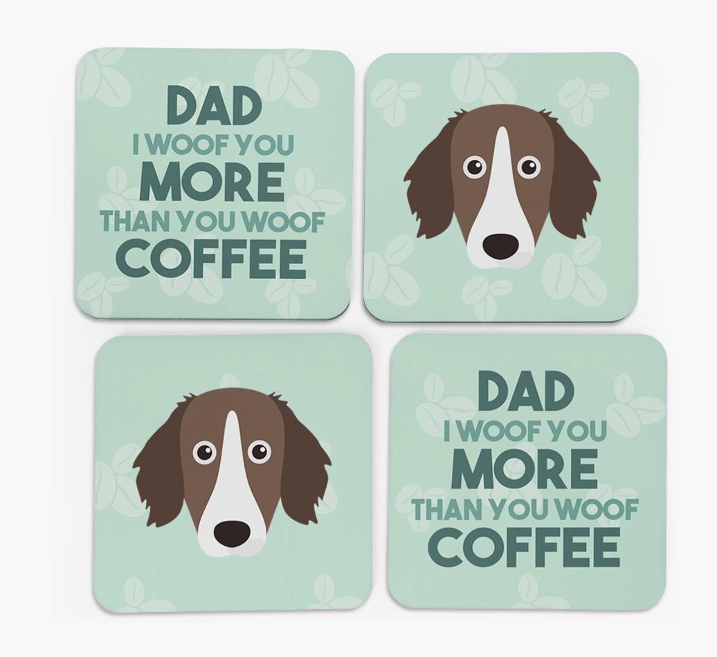 'Dad I woof you more than you woof coffee' Coasters with {breedFullName} Icon
