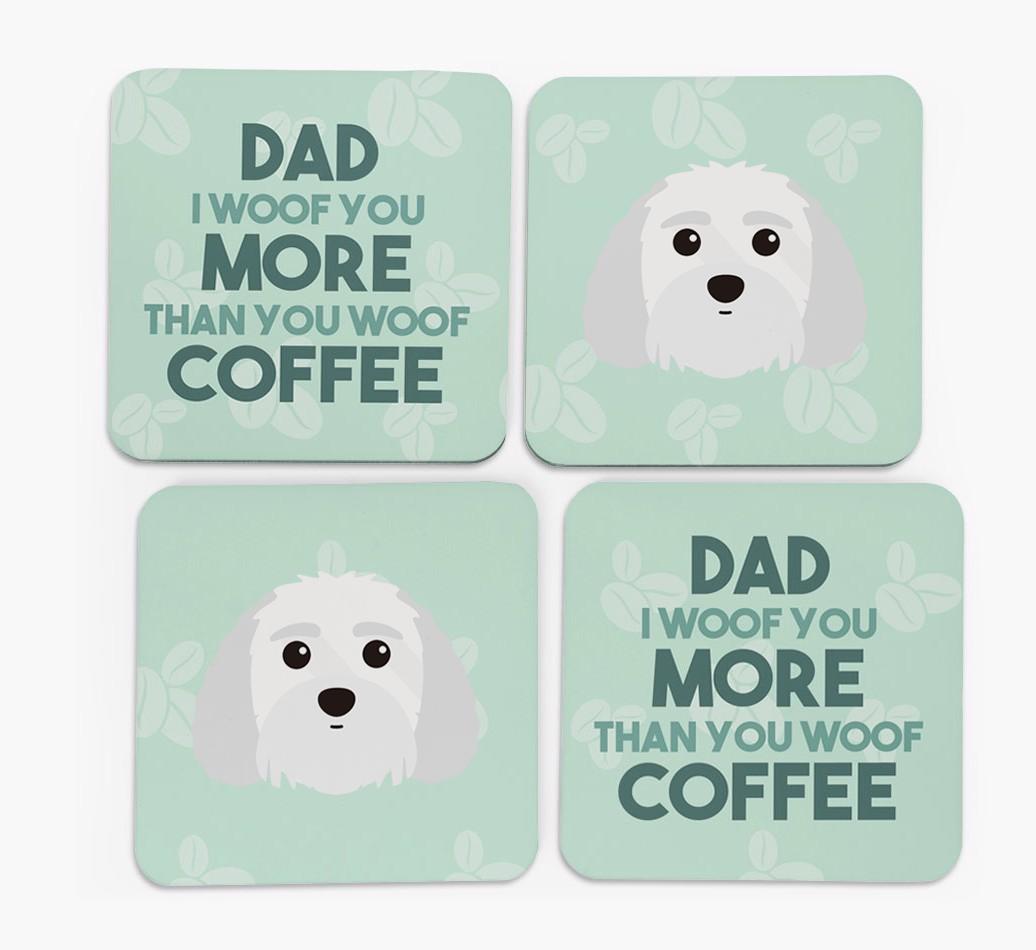 'Dad I woof you more than you woof coffee' Coasters with {breedFullName} Icon