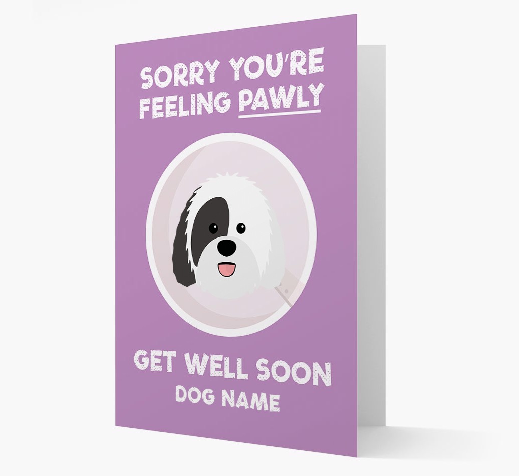 Personalized 'Sorry you're feeling pawly, get well soon {dogsName}' Card