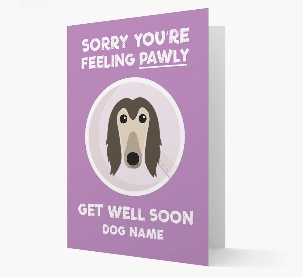 Personalized 'Sorry you're feeling pawly, get well soon {dogsName}' Card