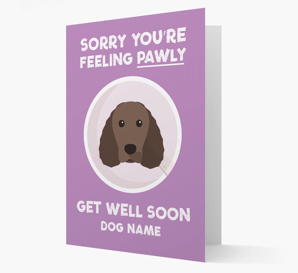 Personalized 'Sorry you're feeling pawly, get well soon {dogsName}' Card