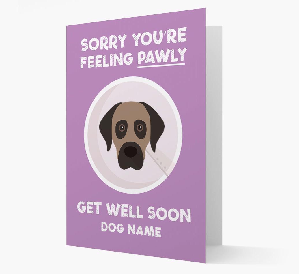 Personalized 'Sorry you're feeling pawly, get well soon {dogsName}' Card