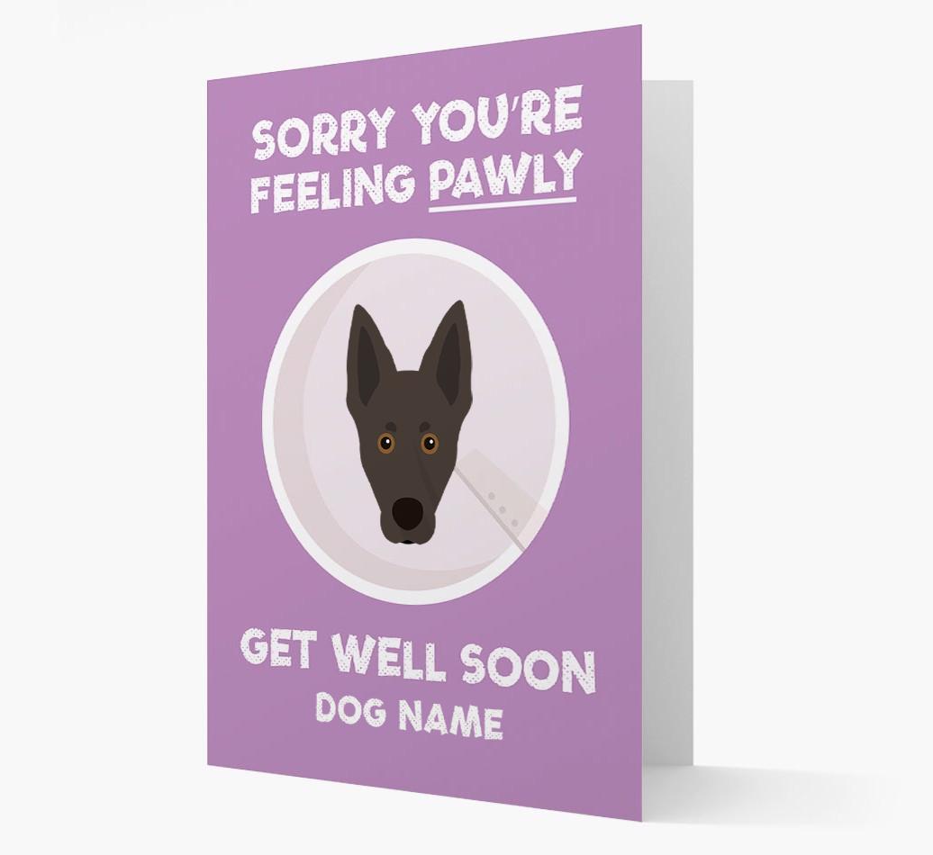 Personalized 'Sorry you're feeling pawly, get well soon {dogsName}' Card