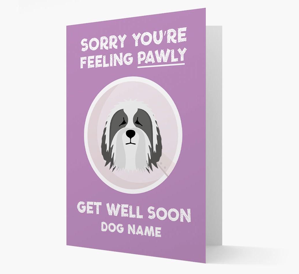 Personalized 'Sorry you're feeling pawly, get well soon {dogsName}' Card