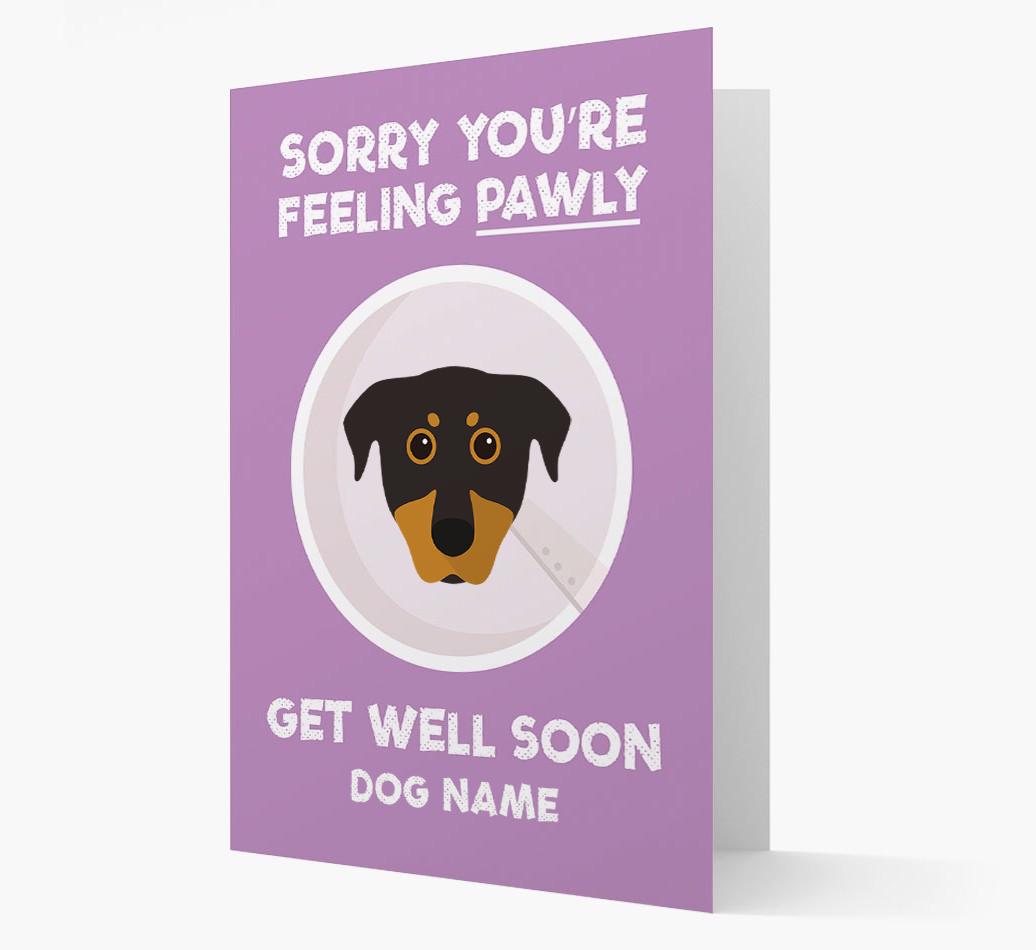 Personalized 'Sorry you're feeling pawly, get well soon {dogsName}' Card