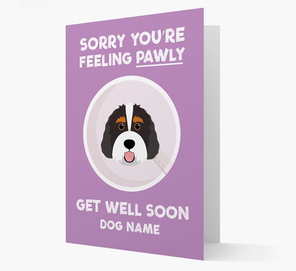 Personalized 'Sorry you're feeling pawly, get well soon {dogsName}' Card