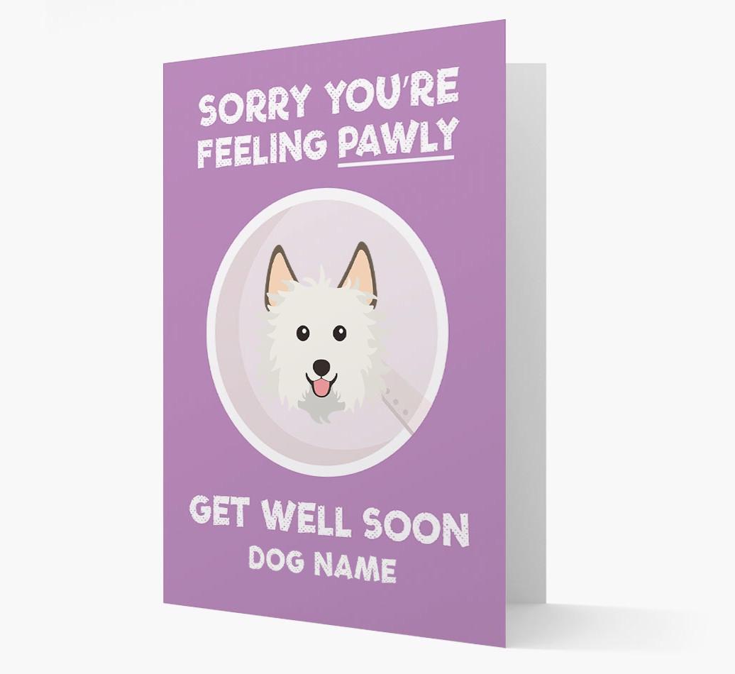 Personalized 'Sorry you're feeling pawly, get well soon {dogsName}' Card