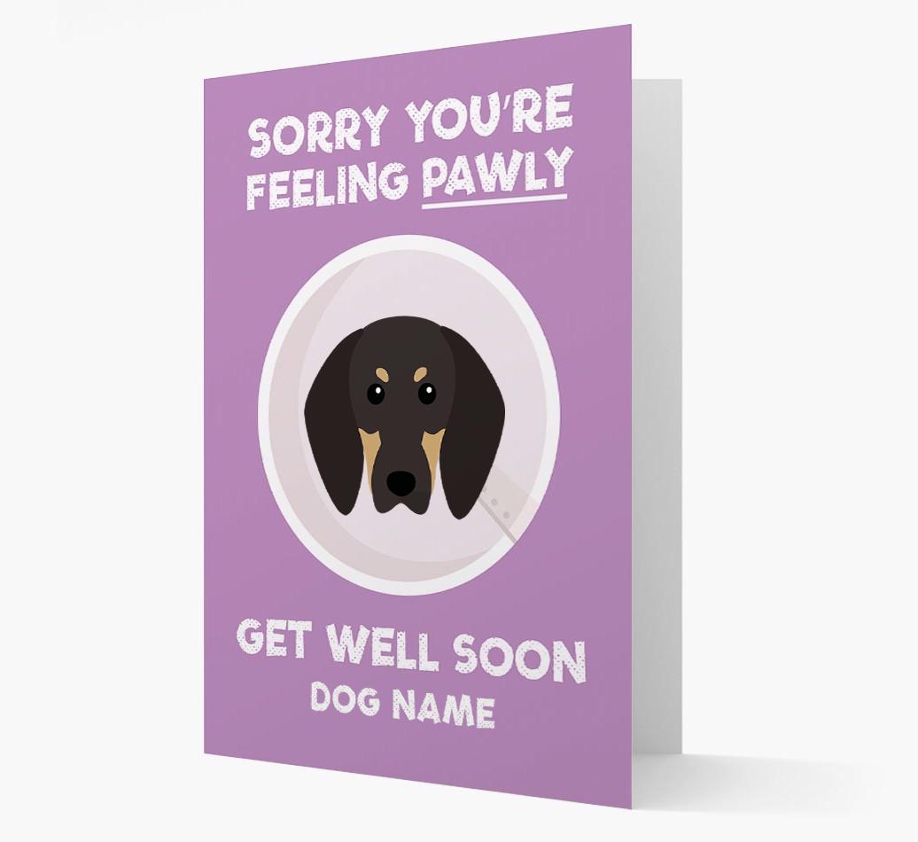 Personalized 'Sorry you're feeling pawly, get well soon {dogsName}' Card