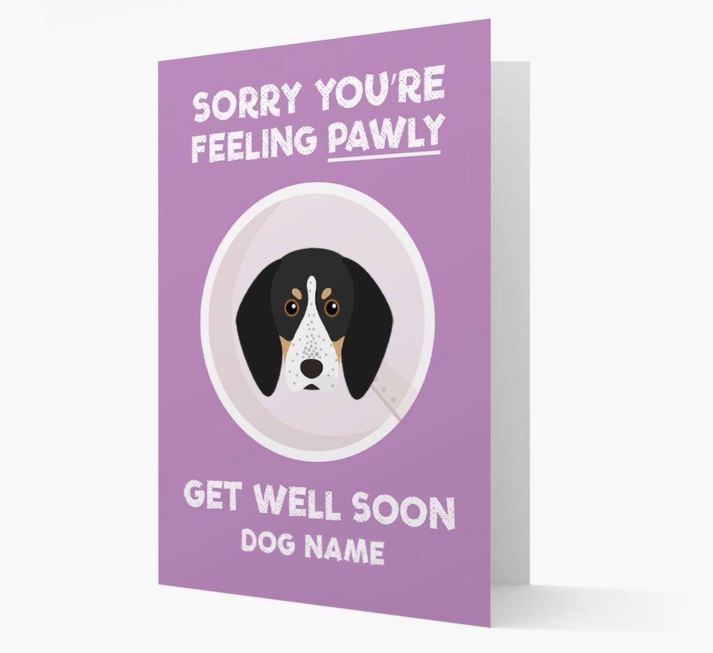 Personalized 'Sorry you're feeling pawly, get well soon {dogsName}' Card
