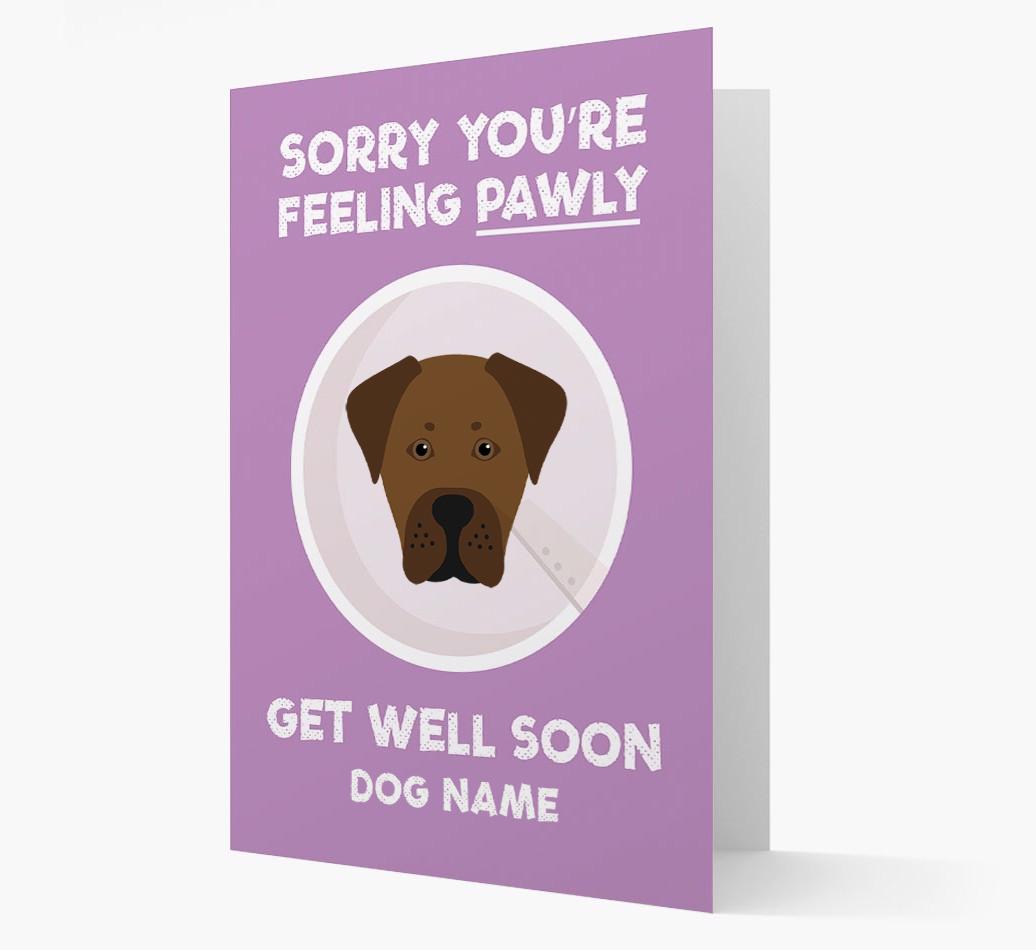 Personalized 'Sorry you're feeling pawly, get well soon {dogsName}' Card